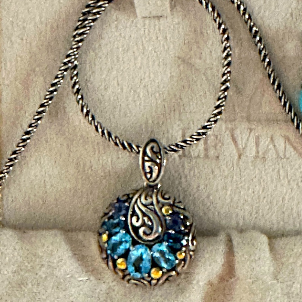 Effy Lolie Topaz London Blue Pendant Necklace In 18K Yellow Gold & Sterling NWOT